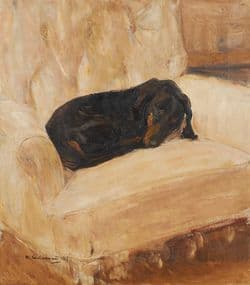 Max Liebermann, Schlafender Dackel, 1915, Öl auf Leinwand, Lentos Kunstmuseum Linz, Foto: Reinhard Haider