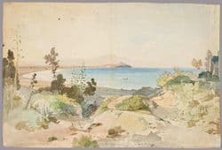 Friedrich Nerly, Küstenlandschaft bei der Mündung des Garigliano, 1833/34, Aquarell, 51 x 76,7 cm, Kunsthalle Bremen – Der Kunstverein in Bremen