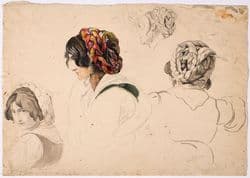 Friedrich Nerly, Maria mit Haarband, Kopfstudien, 1833, Aquarell, 29,6 x 41,9 cm, Angermuseum Erfurt, Foto: Stadtverwaltung Erfurt, Dirk Urban