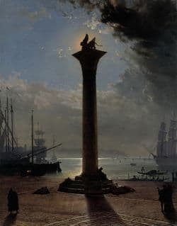 Friedrich Nerly, Die Markussäule in Venedig bei Mondschein, Öl auf Leinwand, 1837/38, Kunsthalle Bremen – Der Kunstverein in Bremen