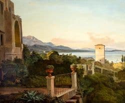 Friedrich Nerly, Villa in italienischer Landschaft, mit Blick auf Meeresbucht (Mola di Gaeta), 1835, Öl auf Leinwand, 63 x 75 cm, Stiftung Schleswig-Holsteinische Landesmuseen Schloss Gottorf