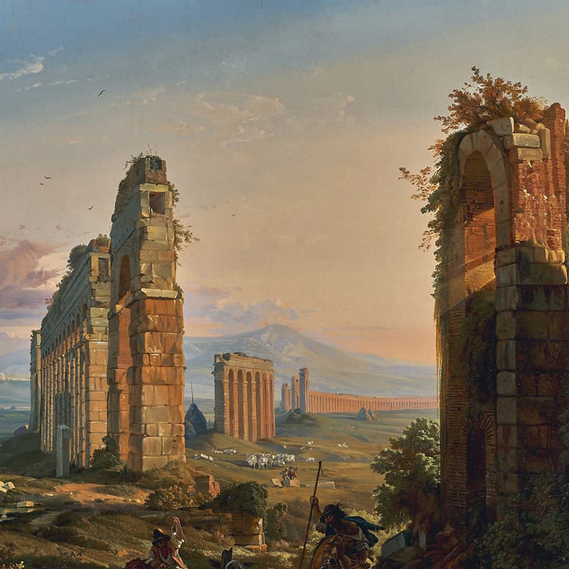 Gemälde mit Ruinen in italienischer Landschaft